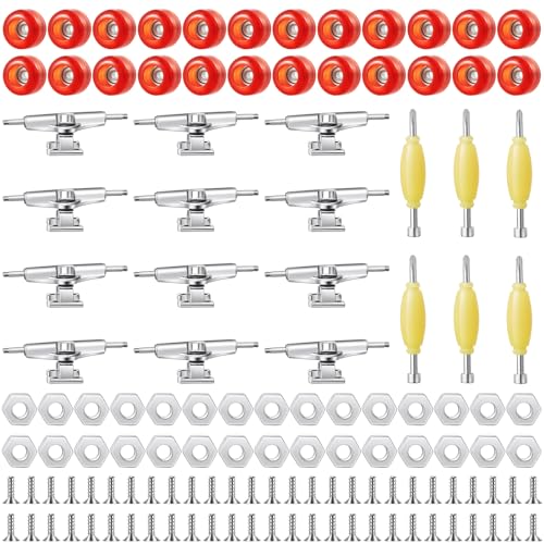 Jexine 6 Sets DIY Fingerboard Kit Fingerboard Accessories Mini Finger Skateboard Parts Include 12 Brackets 54 Screws 30 Nuts 6 Screwdriver 24 Board Wheels Tool for 96mm(Red) - color: Red