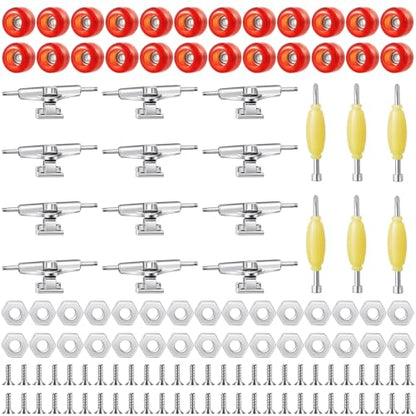 Jexine 6 Sets DIY Fingerboard Kit Fingerboard Accessories Mini Finger Skateboard Parts Include 12 Brackets 54 Screws 30 Nuts 6 Screwdriver 24 Board Wheels Tool for 96mm(Red) - color: Red