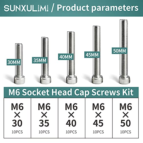 M6 x 30/35/ 40/45/ 50mm Socket Head Screws M6 Bolts 304 Stainless Steel Machine Metric Hex Socket Screw, 50PCS - size: M6 x 30/35/40/45/50mm