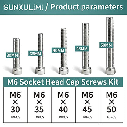 M6 x 30/35/ 40/45/ 50mm Socket Head Screws M6 Bolts 304 Stainless Steel Machine Metric Hex Socket Screw, 50PCS - size: M6 x 30/35/40/45/50mm