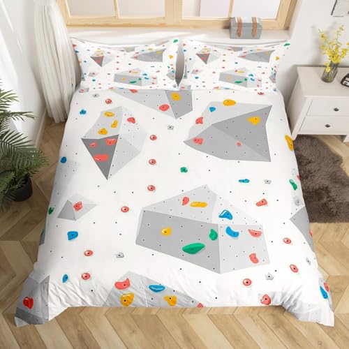 Erosebridal Climbing Wall Twin Bedding Set for Kids Teens Adults, Colorful Climbing Holds Printed Duvet Cover, Rock Climbing Bouldering Duvet Cover Set, Bouldering Sports Theme Bed Sets - color: Grey White, size: Twin(No Comforter)