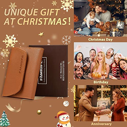 FAMILIFE Gifts for Men, Manicure Set Clippers Manicure Kit Nail Clipper Sets 16pcs Mens Grooming Kits Professional Stainless Steel Nail Kit Brown Leather Case Travel Kits - color: Medium Brown