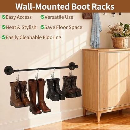 TBWHL Metal Wall-Mounted Boot Rack Hanging Shoe Rack Wall Mounted Organizer Tall Boots for Dorm Room, Closet, Entryway, Bedroom,Bedroom, Patio Outdoor, Hallway, Black, Tall Boots Hanging for 8 Pairs
