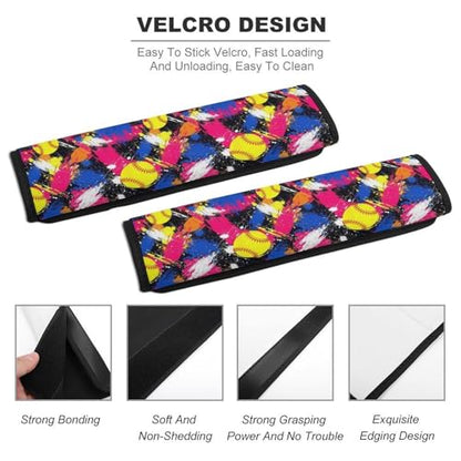 2 Pack Breathable Car Seat Belt Pad for Child, Stroller Pushchair High Chair, Splatter Paint Softball Colorful Neck Strap Covers, Neck and Shoulder Support - color: Pattern 552