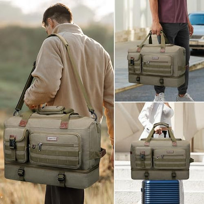 WITZMAN Duffle Bag for Men 50L Travel Canvas Weekender with Toiletry Bag | With Shoe Compartment and Dry-wet Pocket, Convertible, Carry On, One Duffel for Gym, Sports, Overnight, A8010/2 Army Green - color: Army Green