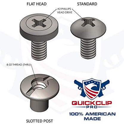 Black Chicago Screw - Thru Hole Binding Post Kit 1/8, 1/4, 3/8, 1/2 Inch Machine Screw Fasteners + Rubber Washers, QuickClipPro Kydex Leather Holster Sheath - size: 1/4" Flat Head - 10 Pack DBL-Washer