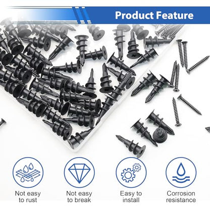 smseace 151Pcs Black Self Drilling Drywall Anchors with Screws Kit, 75Pcs #8 Self-Tapping Screw, 75Pcs Drywall Anchor, 1Pcs Drill bit Holds Upto 75lbs - color: Black