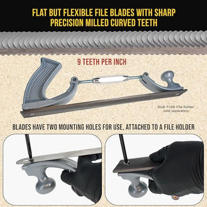 Dura-Gold 14" Flexible Flat Bastard File Blade, Double-Sided with 9 Teeth Per Inch, Pack of 2 - Mounting Holes for Adjustable Body File Holder, for Shaping, Smoothing and Filing Contoured Surfaces - style: Blades
