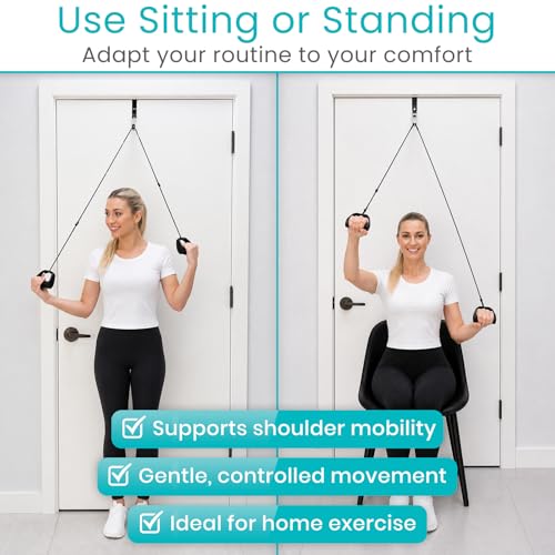 Vive Premium Shoulder Pulley for Physical Therapy w/ Carry Pouch - Over the Door Pulley for Shoulder Rehab - Rotator Cuff Exercise Strengthening Equipment - Overhead Pulleys Arm Pain Relief & Recovery