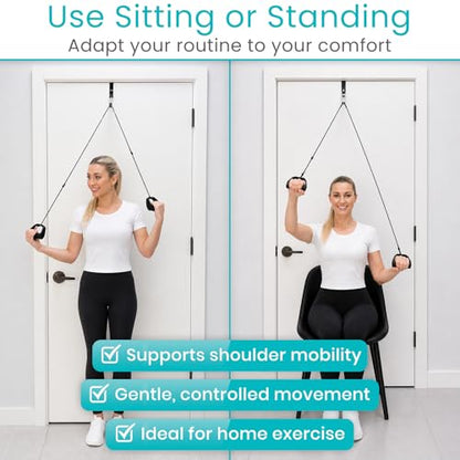 Vive Premium Shoulder Pulley for Physical Therapy w/ Carry Pouch - Over the Door Pulley for Shoulder Rehab - Rotator Cuff Exercise Strengthening Equipment - Overhead Pulleys Arm Pain Relief & Recovery
