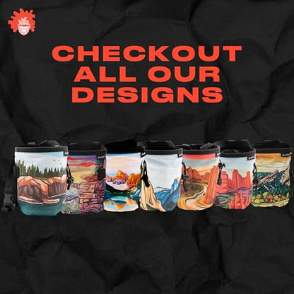 Rock Climbing Chalk Bag | for Outdoor, Gym, & Bouldering | Adjustable Waist Belt, Durable Drawstring Closure, & Zippered Pocket - style: Tetons