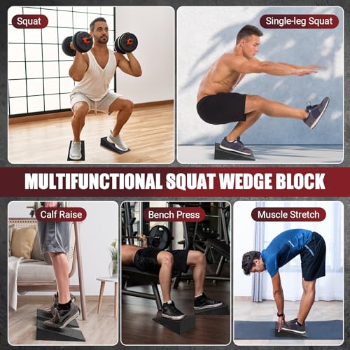 Squat Wedge Block, 1500 LBS Capacity, Non-Slip Heel Elevated Squat Wedge | Storage Bag & Training Poster, 2-Pack Slant Board for Gym Squats to Improve Ankle Mobility, Balance, Strength & Weightlifting