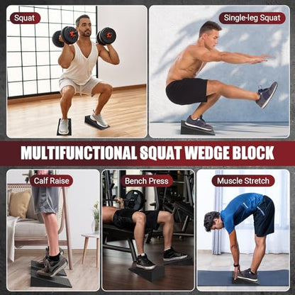 Squat Wedge Block, 1500 LBS Capacity, Non-Slip Heel Elevated Squat Wedge | Storage Bag & Training Poster, 2-Pack Slant Board for Gym Squats to Improve Ankle Mobility, Balance, Strength & Weightlifting