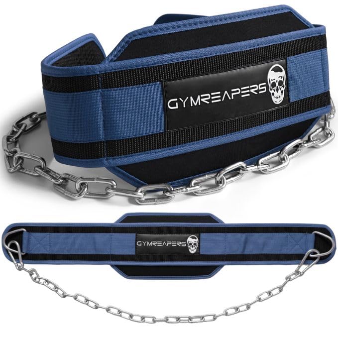 Gymreapers Dip Belt With Chain For Weightlifting, Pull Ups, Dips - Heavy Duty Steel Chain For Added Weight Training - color: Navy