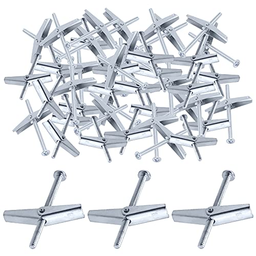 Glarks 30Pcs 1/8'' Zinc Plated Steel Round Head Toggle Bolt and Wing Nut for Hanging Heavy Items on Drywall (1/8'') - size: 1/8''