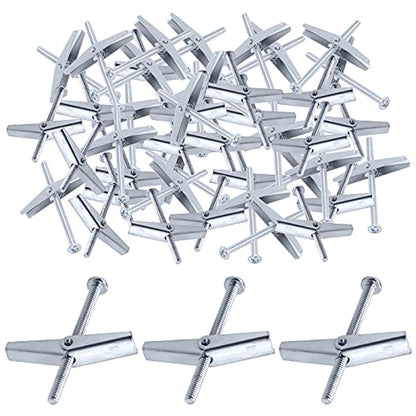 Glarks 30Pcs 1/8'' Zinc Plated Steel Round Head Toggle Bolt and Wing Nut for Hanging Heavy Items on Drywall (1/8'') - size: 1/8''