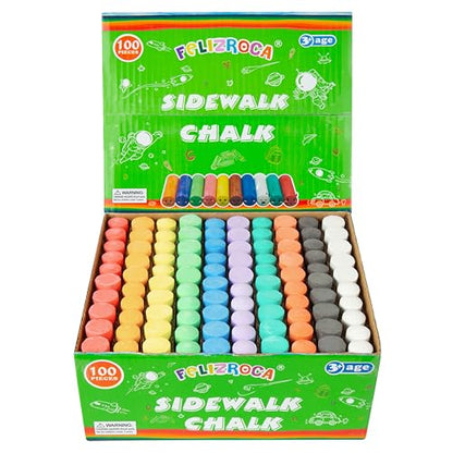 100PCS Washable Sidewalk Chalks Set in 10 Colors Non-Toxic Coloured Chalk Pavement for Kids Jumbo Chalk for Toddler Painting on Blackboard, Playground, Party