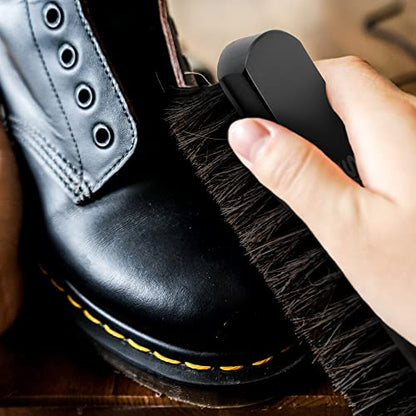 Premium Horsehair Shoe Polish Brush – Handcrafted Beechwood Shoe Brush for Shine and Buffing – Luxurious Shoe Shine Brush with Soft Horsehair Bristles (Black) - color: Premium Black