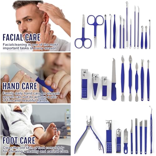 Manicure Set Pedicure Kit Womens Nail Clippers Set 32 in 1 Professional Grooming Care Tools Nail Kit Including Facial, Fingernails and Toenails Care with Travel Case Women - color: Blue_32in1