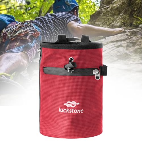 SM SunniMix Climbing Chalk Bag Drawstring Pouch Weightlifting Rock Bouldering Adjustable Waist Belt Oxford Cloth Waterproof Zipper Pocket Suitable for Gymnastics - color: Red