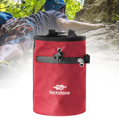 Rock Climbing Chalk Bag Waist Belt Chalk Carrier Bag with Zipper Pocket for Fitness Bowling Gymnastics Gym Weight Lifting - color: Red