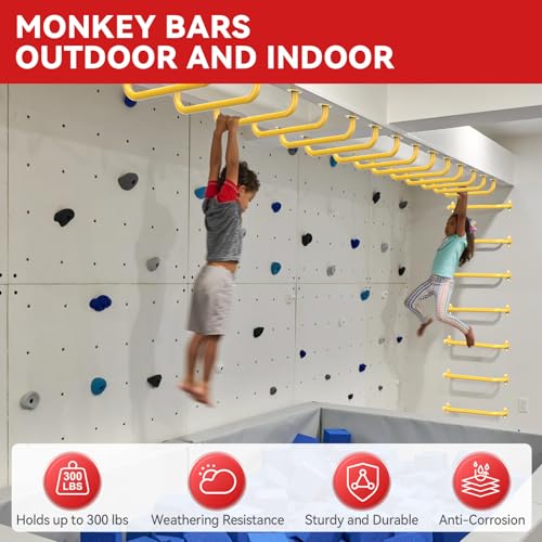 17.3 Inch Playground Handles Monkey Bars Indoor | Metal Grab Handle Hand Grips for Treehouse (Yellow, 6 Pack) - color: Yellow