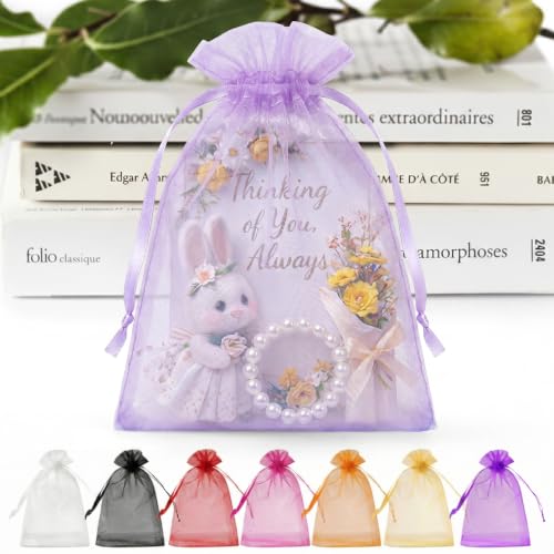 ANZNKU 50 PCS Organza Bags 5 x 7, Lavender Small Mesh Gift Bag Drawstring | Sheer Goodie Sachet Pouches for Wedding Party Favors Baby Bridal Shower & Halloween, Use for Candy Jewelry Soap Treats Makeup - color: Light Purple