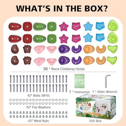36PCS Rock Climbing Holds for Kids, Rock Wall Climbing Holds with Hardware - Climbing Rocks for Indoor Outdoor Playground Climbing Wall