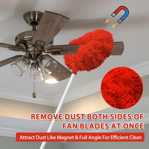 FONUNO Ceiling Fan Cleaner Duster High Ceiling Extended Fan Blade Cleaner | Reusable Microfiber Ceiling Fan Duster with Extension Handle from 13 to 50 Inch for Furniture Bookshelves Wall Door, Red - color: Red
