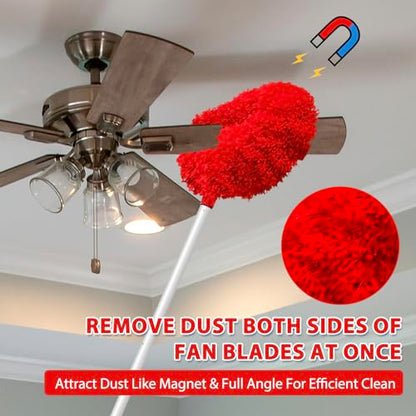 FONUNO Ceiling Fan Cleaner Duster High Ceiling Extended Fan Blade Cleaner | Reusable Microfiber Ceiling Fan Duster with Extension Handle from 13 to 50 Inch for Furniture Bookshelves Wall Door, Red - color: Red