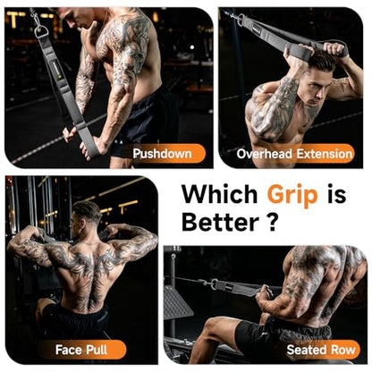 MANUEKLEAR 3 Grip Lengths in 1 Tricep Rope Cable Attachment with Ergonomic Handles, Greater ROM for Tricep Push Down Attachment Professional Gym Rope for Overhead Extension - color: Grey