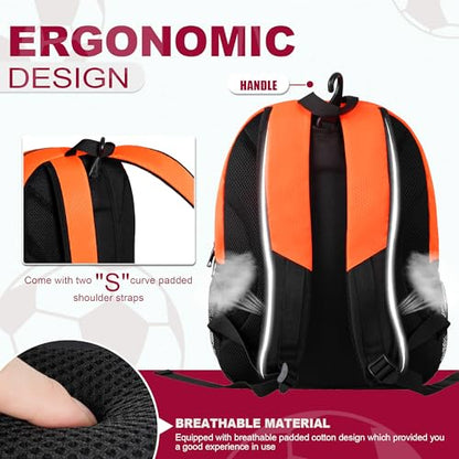 Himal Outdoors Soccer Backpack, Separate Cleat Compartment | Football,Volleyball,Handball,nylon fabrics,lightweight - color: Orange