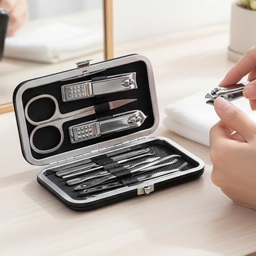 Grooming Kit Home and Travel-Manicure Set 9, Nail Clipper Set, Portable Nail Kit, Travel Nails Kits(Black) - color: Black, size: 9 Piece Set