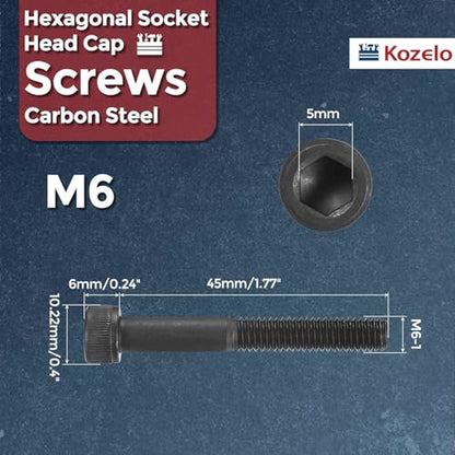 25pcs Socket Head Cap Screws - [M6-1 x 45mm] Alloy Steel Black Oxide Grade 12.9 Internal Hex Screw for 3D Printer Furniture Industrial Use, Black - size: M6-1x45mm