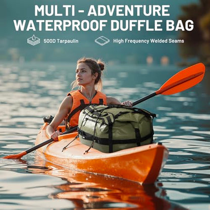 MIER Large Waterproof Duffel Bag - 60L/80L Dry Bag Backpack | Detachable Backpack Straps; Multi-Pockets; Roll-Top with Hook-and-Loop Closure; Motorcycle, Kayaking, Gym, Beach, Boating - color: Army Green, size: 60L