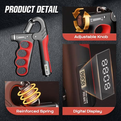 Adjustable Hand Grip Trainer with Electronic Counting, 2025 New Grip Strength Trainer 5-100KG/11-220LB Adjustable Hand Gripper Strengthener Forearm Exerciser for Adults Training Strength - color: Grey