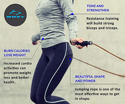 HUEY Sport Leather Jump Rope Skipping Rope for Speed Quiet Training Boxing MMA Cardio Crossfit Fitness Workout Indoor and Outside Exercise for Adult Kids Men and Women (5.5 oz)