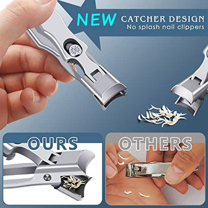 German Nail Clippers for Men with Catcher | Heavy Duty Toe Nail Clippers for Thick Nails Seniors, Ultra Sharp Fingernail Clippers, Anti Splash Nail Cutter - style: Long Handle with Catcher