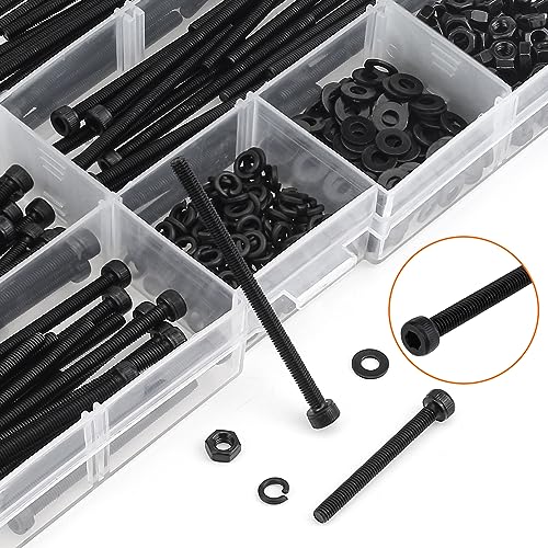 HELIFOUNER 400 Pieces M3 x 30mm /35mm /40mm /45mm /50mm, Hex Socket Head Cap Metric Screws Bolts Washers Nuts Kit, 12.9 Grade Alloy Steel, Fully Threaded, Black - size: M3 x 30/35/40/45/50mm, style: Socket Head