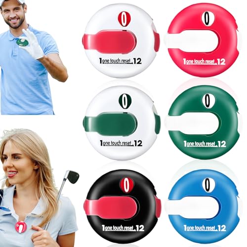 Frienda 6 Pack Golf Stroke Counter Clicker, Mini Score Counter, One-Touch Reset Clip for Gloves, Belt & Golf Bag, Counts up to 12 Strokes - color: 6 Colors