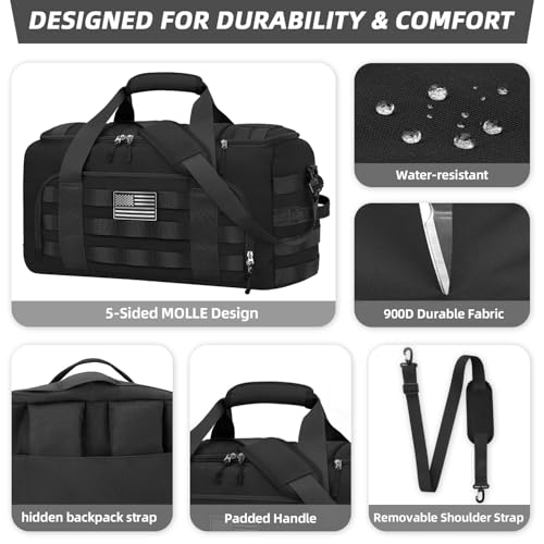 ZOMFELT Gym Bags for Men, 22x14x9 Carry On luggage Duffle Bag for Travel | 3-in-1 Sports Basketball Bags with Removable Dividers & Shoe Compartment, Waterproof Weekender Overnight Travel bag, Black - size: Medium