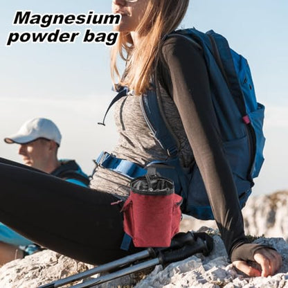 Chalk Bag for Rock Climbing Drawstring Closure Zippered Pockets Adjustable | Chalk Organizer for Rock Climbing, Bouldering, Weightlifting, Gymnastics, Adults Women Men - color: Wine Red