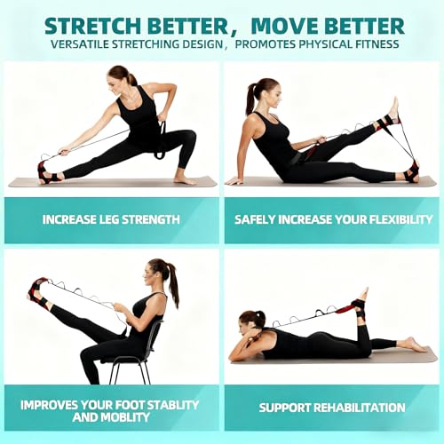 Foot & Calf Stretcher for Plantar Fasciitis Relief, Adjustable Stretching Strap & Foot Rocker Combo for Achilles Tendon, Heel Pain, Hamstring & Muscle Recovery – Physical Therapy Stretching Device for Home Use - color: Black