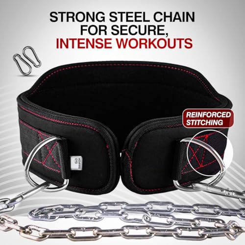 Premium Dip Belt with Chain for Weightlifting – Heavy Duty Adjustable Chain with Neoprene Padding for Pull Ups, Gym Belt for Powerlifting, Squat, Bodybuilding & Strength Training (One Size)