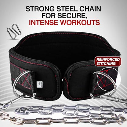Premium Dip Belt with Chain for Weightlifting – Heavy Duty Adjustable Chain with Neoprene Padding for Pull Ups, Gym Belt for Powerlifting, Squat, Bodybuilding & Strength Training (One Size)