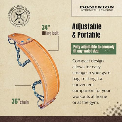 Heavy-Duty Leather Dip Belt with Steel Chain - Ultimate Accessory for Weighted Pullups, Dips, and Progressive Overload - color: Oiled Leather