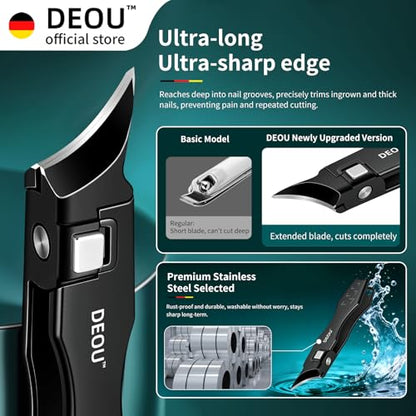 DEOU Ingrown Toenail Clippers with Nail File, Premium Stainless Steel Oblique Cutter, Anti-Splash One-Piece Casting, Manicure Tool with Keyhole, Gift Box for Thick/Hard/Fungal Nails - color: Black Diagonal Scissors