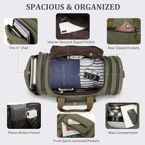 Gonex Canvas Duffle Bag for Travel 50L Duffel Overnight Weekender Bag (Army Green) - color: Army Green, size: Large-50L (Without Shoe Compartment)