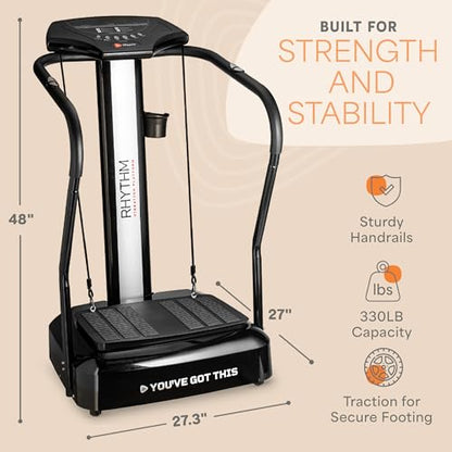 Lifepro Rhythm Vibration Plate Exercise Machine with 99 Speed Levels | Heart Rate Monitor, Resistance Bands, Cup Holder, Phone Holder — Vibration Plate for Lymphatic Drainage & Full Body Workout