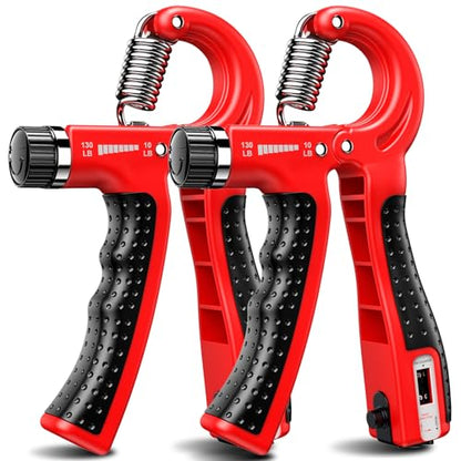 KDG Hand Grip Strengthener 2 Pack Adjustable Resistance 10-130 lbs Forearm Exerciser，Grip Strength Trainer for Muscle Building and Injury Recovery for Athletes - color: Red
